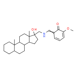 ChemSpider 2D Image | 6-({[(17-Hydroxyandrostan-17-yl)methyl]amino}methylene)-2-methoxy-2,4-cyclohexadien-1-one | C28H41NO3
