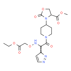 ChemSpider 2D Image | Methyl 3-(1-{[(2-ethoxy-2-oxoethoxy)amino](3H-pyrazol-3-ylidene)acetyl}-4-piperidinyl)-2-oxo-1,3-oxazolidine-4-carboxylate | C19H25N5O8