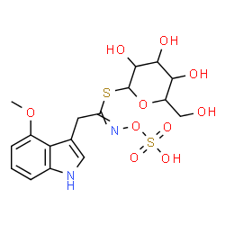ChemSpider 2D Image | 1-S-[2-(4-Methoxy-1H-indol-3-yl)-N-(sulfooxy)ethanimidoyl]-1-thiohexopyranose | C17H22N2O10S2
