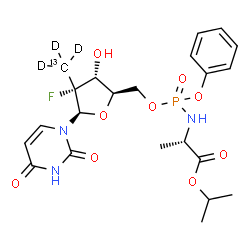 ChemSpider 2D Image | Isopropyl (2S)-2-{[{[(2R,3R,4R,5R)-5-(2,4-dioxo-3,4-dihydro-1(2H)-pyrimidinyl)-4-fluoro-3-hydroxy-4-(~13~C,~2~H_3_)methyltetrahydro-2-furanyl]methoxy}(phenoxy)phosphoryl]amino}propanoate (non-preferre
d name) | C2113CH26D3FN3O9P