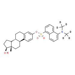 ChemSpider 2D Image | (14xi,17beta)-17-Hydroxyestra-1,3,5(10)-trien-3-yl 5-{bis[(~2~H_3_)methyl]amino}-1-naphthalenesulfonate | C30H29D6NO4S