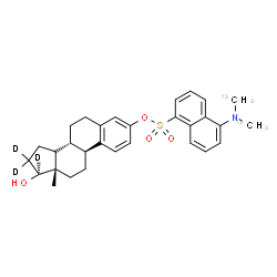 ChemSpider 2D Image | (14xi,17beta)-17-Hydroxy(16,16,17-~2~H_3_)estra-1,3,5(10)-trien-3-yl 5-{bis[(~13~C)methyl]amino}-1-naphthalenesulfonate | C2813C2H32D3NO4S