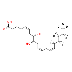 ChemSpider 2D Image | (5Z,8S,9R,11Z,14Z)-8,9-Dihydroxy(16,16,17,17,18,18,19,19,20,20,20-~2~H_11_)-5,11,14-icosatrienoic acid | C20H23D11O4