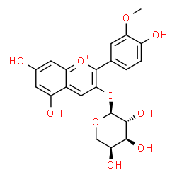 ChemSpider 2D Image | 5,7-Dihydroxy-2-(4-hydroxy-3-methoxyphenyl)-3-chromeniumyl alpha-L-arabinopyranoside | C21H21O10