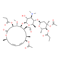 ChemSpider 2D Image | (4R,5S,6S,7R,9R,10R,11Z,13Z,16R)-10-Acetoxy-6-{[(2S,3R,4R,5S,6R)-5-{[(2S,4R,5S,6S)-4-acetoxy-4,6-dimethyl-5-(propionyloxy)tetrahydro-2H-pyran-2-yl]oxy}-4-(dimethylamino)-3-hydroxy-6-methyltetrahydro-2
H-pyran-2-yl]oxy}-5-methoxy-9,16-dimethyl-2-oxo-7-(2-oxoethyl)oxacyclohexadeca-11,13-dien-4-yl propanoate (non-preferred name) | C45H71NO17