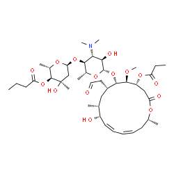 ChemSpider 2D Image | (2S,3S,4R,6S)-6-{[(2R,3S,4R,5R,6S)-4-(Dimethylamino)-5-hydroxy-6-{[(4R,5S,6S,7R,9R,10R,11Z,13Z,16R)-10-hydroxy-5-methoxy-9,16-dimethyl-2-oxo-7-(2-oxoethyl)-4-(propionyloxy)oxacyclohexadeca-11,13-dien-
6-yl]oxy}-2-methyltetrahydro-2H-pyran-3-yl]oxy}-4-hydroxy-2,4-dimethyltetrahydro-2H-pyran-3-yl butanoate (non-preferred name) | C42H69NO15