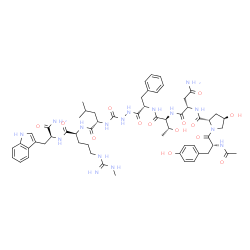ChemSpider 2D Image | (2S,5S,8S,14S,17S,20S)-20-[({(2S,4R)-1-[(2R)-2-Acetamido-3-(4-hydroxyphenyl)propanoyl]-4-hydroxy-2-pyrrolidinyl}carbonyl)amino]-14-benzyl-17-[(1R)-1-hydroxyethyl]-2-(1H-indol-3-ylmethyl)-8-isobutyl-5-
[3-(N'-methylcarbamimidamido)propyl]-4,7,10,13,16,19-hexaoxo-3,6,9,11,12,15,18-heptaazadocosane-1,22-diamide (non-preferred name) | C58H80N16O14