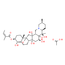 ChemSpider 2D Image | (3beta,9beta,16beta)-4,12,14,16,17,20-Hexahydroxy-4,9-epoxycevan-3-yl (2Z)-2-methyl-2-butenoate acetate (1:1) | C34H53NO11