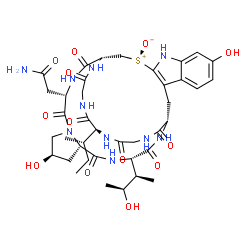 ChemSpider 2D Image | (1R,4S,8R,10S,13S,16S,34S)-4-(2-Amino-2-oxoethyl)-34-[(2S)-2-butanyl]-8,22-dihydroxy-13-[(2R,3S)-3-hydroxy-2-butanyl]-2,5,11,14,30,33,36,39-octaoxo-27-thionia-3,6,12,15,25,29,32,35,38-nonaazapentacycl
o[14.12.11.0~6,10~.0~18,26~.0~19,24~]nonatriaconta-18(26),19,21,23-tetraen-27-olate | C39H54N10O13S