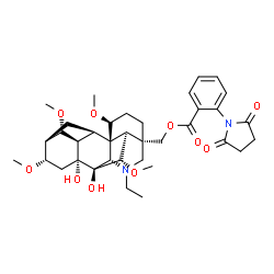 ChemSpider 2D Image | [(5alpha,14beta,16beta)-20-Ethyl-7,8-dihydroxy-1,6,14,16-tetramethoxyaconitan-4-yl]methyl 2-(2,5-dioxo-1-pyrrolidinyl)benzoate | C36H48N2O10