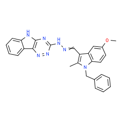 ChemSpider 2D Image | 3-{2-[(1-Benzyl-5-methoxy-2-methyl-1H-indol-3-yl)methylene]hydrazino}-5H-[1,2,4]triazino[5,6-b]indole | C27H23N7O