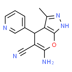 ChemSpider 2D Image | 6-Amino-3-methyl-4-(3-pyridinyl)-1,4-dihydropyrano[2,3-c]pyrazole-5-carbonitrile | C13H11N5O