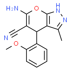 ChemSpider 2D Image | 6-Amino-4-(2-methoxyphenyl)-3-methyl-1,4-dihydropyrano[2,3-c]pyrazole-5-carbonitrile | C15H14N4O2