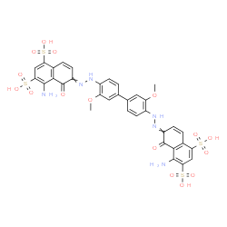ChemSpider 2D Image | 6,6'-[(3,3'-Dimethoxy-4,4'-biphenyldiyl)di-2-hydrazinyl-1-ylidene]bis(4-amino-5-oxo-5,6-dihydro-1,3-naphthalenedisulfonic acid) | C34H28N6O16S4