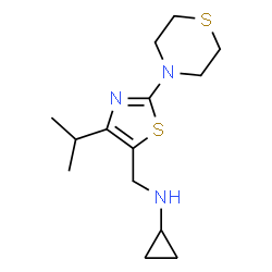 ChemSpider 2D Image | N-{[4-Isopropyl-2-(4-thiomorpholinyl)-1,3-thiazol-5-yl]methyl}cyclopropanamine | C14H23N3S2