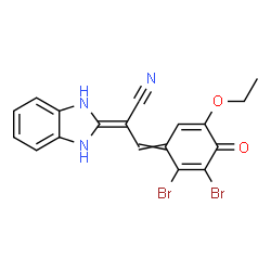 ChemSpider 2D Image | 3-(2,3-Dibromo-5-ethoxy-4-oxo-2,5-cyclohexadien-1-ylidene)-2-(1,3-dihydro-2H-benzimidazol-2-ylidene)propanenitrile | C18H13Br2N3O2