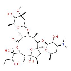 ChemSpider 2D Image | (1S,2R,3R,6R,7S,8S,9R,10R,12R)-3-[(2R,3R)-2,3-Dihydroxy-2-pentanyl]-9-{[(2S,3R,4S,6R)-4-(dimethylamino)-3-hydroxy-6-methyltetrahydro-2H-pyran-2-yl]oxy}-1-hydroxy-7-{[(2R,4R,5S,6S)-5-hydroxy-4-methoxy-
4,6-dimethyltetrahydro-2H-pyran-2-yl]oxy}-2,6,8,10,12-pentamethyl-4,13-dioxabicyclo[8.2.1]tridecan-5-one (non-preferred name) | C37H67NO13