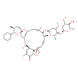ChemSpider 2D Image | (1'R,2S,4'S,5S,6R,8'R,10'Z,12'S,13'S,14'Z,20'S,24'S)-6-Cyclohexyl-24'-hydroxy-5,11',13',22'-tetramethyl-2',21'-dioxo-5,6-dihydrospiro[pyran-2,6'-[3,7,19]trioxatetracyclo[15.6.1.1~4,8~.0~20,24~]pentaco
sa[10,14,16,22]tetraen]-12'-yl 2,6-dideoxy-4-O-(2,6-dideoxy-3-O-methyl-alpha-L-arabino-hexopyranosyl)-3-O-methyl-alpha-L-arabino-hexopyranoside | C50H72O14