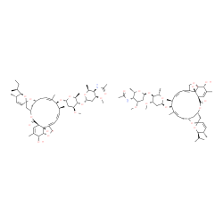 ChemSpider 2D Image | (1'R,2S,4'S,5S,6R,8'R,10'Z,12'S,13'S,14'Z,20'R,21'R,24'S)-21',24'-Dihydroxy-6-isopropyl-5,11',13',22'-tetramethyl-2'-oxo-5,6-dihydrospiro[pyran-2,6'-[3,7,19]trioxatetracyclo[15.6.1.1~4,8~.0~20,24~]pen
tacosa[10,14,16,22]tetraen]-12'-yl 4-O-(4-acetamido-2,4,6-trideoxy-3-O-methyl-alpha-L-lyxo-hexopyranosyl)-2,6-dideoxy-3-O-methyl-alpha-L-arabino-hexopyranoside - (1'R,2S,4'S,5S,6R,8'R,10'Z,12'S,13'S,1
4'Z,20'R,21'R,24'S)-6-[(2S)-2-butanyl]-21',24'-dihydroxy-5,11',13',22'-tetramethyl-2'-oxo-5,6-dihydrospiro[pyran-2,6'-[3,7,19]trioxatetracyclo[15.6.1.1~4,8~.0~20,24~]pentacosa[10,14,16,22]tetraen]-12'
-yl 4-O-(4-acetamido-2,4,6-trideoxy-3-O-methyl-alpha-L-lyxo-hexopyranosyl)-2,6-dideoxy-3-O-methyl-alpha-L-arabino-hexopyranoside (1:1) | C99H148N2O28