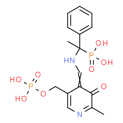 ChemSpider 2D Image | {1-[({2-Methyl-3-oxo-5-[(phosphonooxy)methyl]-4(3H)-pyridinylidene}methyl)amino]-1-phenylethyl}phosphonic acid | C16H20N2O8P2