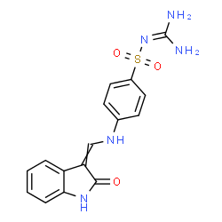 ChemSpider 2D Image | N-(Diaminomethylene)-4-{[(2-oxo-1,2-dihydro-3H-indol-3-ylidene)methyl]amino}benzenesulfonamide | C16H15N5O3S