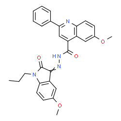 ChemSpider 2D Image | 6-Methoxy-N'-(5-methoxy-2-oxo-1-propyl-1,2-dihydro-3H-indol-3-ylidene)-2-phenyl-4-quinolinecarbohydrazide | C29H26N4O4