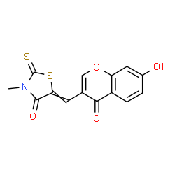 ChemSpider 2D Image | 5-[(7-Hydroxy-4-oxo-4H-chromen-3-yl)methylene]-3-methyl-2-thioxo-1,3-thiazolidin-4-one | C14H9NO4S2