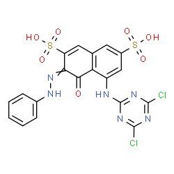 ChemSpider 2D Image | 5-[(4,6-Dichloro-1,3,5-triazin-2-yl)amino]-4-oxo-3-(phenylhydrazono)-3,4-dihydro-2,7-naphthalenedisulfonic acid | C19H12Cl2N6O7S2