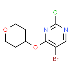 ChemSpider 2D Image | 5-Bromo-2-chloro-4-(tetrahydro-2H-pyran-4-yloxy)pyrimidine | C9H10BrClN2O2