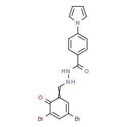ChemSpider 2D Image | N'-[(3,5-Dibromo-6-oxo-2,4-cyclohexadien-1-ylidene)methyl]-4-(1H-pyrrol-1-yl)benzohydrazide | C18H13Br2N3O2