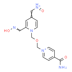 ChemSpider 2D Image | 4-Carbamoyl-1-[({2-[(hydroxyimino)methyl]-4-[(oxoammonio)methylene]-1(4H)-pyridinyl}methoxy)methyl]pyridinium | C15H17N5O4