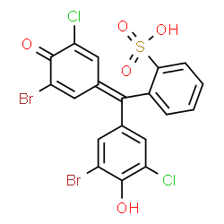 ChemSpider 2D Image | 2-[(E)-(3-Bromo-5-chloro-4-hydroxyphenyl)(3-bromo-5-chloro-4-oxo-2,5-cyclohexadien-1-ylidene)methyl]benzenesulfonic acid | C19H10Br2Cl2O5S