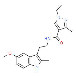 ChemSpider 2D Image | 1-Ethyl-N-[2-(5-methoxy-2-methyl-1H-indol-3-yl)ethyl]-3-methyl-1H-pyrazole-4-carboxamide | C19H24N4O2