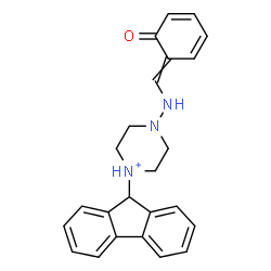 ChemSpider 2D Image | 1-(9H-Fluoren-9-yl)-4-{[(6-oxo-2,4-cyclohexadien-1-ylidene)methyl]amino}piperazin-1-ium | C24H24N3O