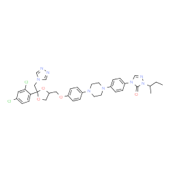ChemSpider 2D Image | 2-sec-Butyl-4-{4-[4-(4-{[2-(2,4-dichlorophenyl)-2-(4H-1,2,4-triazol-4-ylmethyl)-1,3-dioxolan-4-yl]methoxy}phenyl)-1-piperazinyl]phenyl}-2,4-dihydro-3H-1,2,4-triazol-3-one | C35H38Cl2N8O4