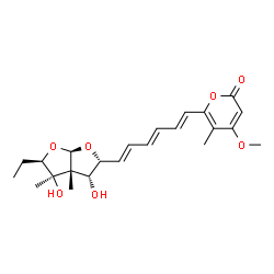 ChemSpider 2D Image | 6-[(1E,3E,5E)-6-[(1R,2R,3R,5R,7R,8R)-7-ETHYL-2,8-DIHYDROXY-1,8-DIMETHY L-4,6-DIOXABICYCLO[3.3.0]OCT-3-YL]HEXA-1,3,5-TRIENYL]-4-METHOXY-5-METH YL-PYRAN-2-ONE | C23H30O7