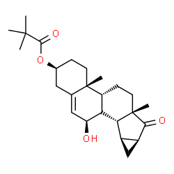 ChemSpider 2D Image | (2S,4aR,4bR,6aS,7aS,8aS,8bR,8cS,9R)-9-Hydroxy-4a,6a-dimethyl-7-oxo-1,2,3,4,4a,4b,5,6,6a,7,7a,8,8a,8b,8c,9-hexadecahydrocyclopropa[4,5]cyclopenta[1,2-a]phenanthren-2-yl pivalate | C25H36O4