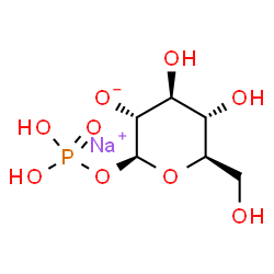 ChemSpider 2D Image | Sodium (2S,3R,4S,5S,6R)-4,5-dihydroxy-6-(hydroxymethyl)-2-(phosphonooxy)tetrahydro-2H-pyran-3-olate (non-preferred name) | C6H12NaO9P