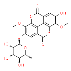 ChemSpider 2D Image | 7-Hydroxy-3,8-dimethoxy-5,10-dioxo-5,10-dihydrochromeno[5,4,3-cde]chromen-2-yl 6-deoxy-alpha-D-mannopyranoside | C22H20O12