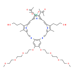 ChemSpider 2D Image | Gadolinium acetate (1Z,7Z,12Z,20Z)-4,5-diethyl-9,24-bis(3-hydroxypropyl)-16,17-bis{2-[2-(2-methoxyethoxy)ethoxy]ethoxy}-10,23-dimethyl-13,20,25,26,27-pentaazapentacyclo[20.2.1.1~3,6~.1~8,11~.0~14,19~]
heptacosa-1,3,5,7,9,11(26),12,14,16,18,20,22(25),23-tridecaen-27-ide (1:2:1) | C52H72GdN5O14