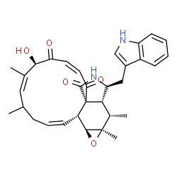 ChemSpider 2D Image | (1Z,5Z,7R,9Z,11aR,14S,14aR,15S,15aR,16aS,16bR)-7-Hydroxy-14-(1H-indol-3-ylmethyl)-4,6,15,15a-tetramethyl-4,7,14,14a,15,15a,16a,16b-octahydro-3H-cyclotrideca[d]oxireno[f]isoindole-8,11,12(13H)-trione | C32H36N2O5