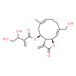 ChemSpider 2D Image | (3aR,4S,6Z,10E,11aR)-10-(Hydroxymethyl)-6-methyl-3-methylene-2-oxo-2,3,3a,4,5,8,9,11a-octahydrocyclodeca[b]furan-4-yl 3,4-dihydroxy-2-methylenebutanoate | C20H26O7