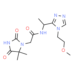 ChemSpider 2D Image | 2-(5,5-Dimethyl-2,4-dioxo-1-imidazolidinyl)-N-{1-[4-(2-methoxyethyl)-4H-1,2,4-triazol-3-yl]ethyl}acetamide | C14H22N6O4