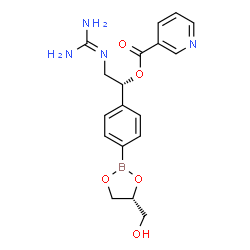 ChemSpider 2D Image | (1R)-2-[(Diaminomethylene)amino]-1-{4-[(4R)-4-(hydroxymethyl)-1,3,2-dioxaborolan-2-yl]phenyl}ethyl nicotinate | C18H21BN4O5