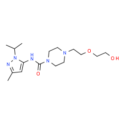 ChemSpider 2D Image | 4-[2-(2-Hydroxyethoxy)ethyl]-N-(1-isopropyl-3-methyl-1H-pyrazol-5-yl)-1-piperazinecarboxamide | C16H29N5O3