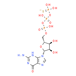 ChemSpider 2D Image | 5'-O-[Hydroxy({hydroxy[(~35~S)thiophosphonooxy]phosphoryl}oxy)phosphoryl]guanosine | C10H16N5O13P335S