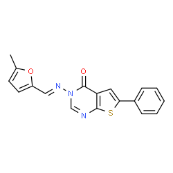 ChemSpider 2D Image | 3-{(E)-[(5-Methyl-2-furyl)methylene]amino}-6-phenylthieno[2,3-d]pyrimidin-4(3H)-one | C18H13N3O2S