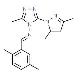 ChemSpider 2D Image | (E)-1-(2,5-Dimethylphenyl)-N-[3-(3,5-dimethyl-1H-pyrazol-1-yl)-5-methyl-4H-1,2,4-triazol-4-yl]methanimine | C17H20N6