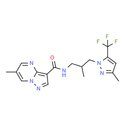 ChemSpider 2D Image | 6-Methyl-N-{2-methyl-3-[3-methyl-5-(trifluoromethyl)-1H-pyrazol-1-yl]propyl}pyrazolo[1,5-a]pyrimidine-3-carboxamide | C17H19F3N6O