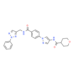 ChemSpider 2D Image | N-[1-(4-{[(2-Phenyl-2H-1,2,3-triazol-4-yl)methyl]carbamoyl}phenyl)-1H-pyrazol-4-yl]tetrahydro-2H-pyran-4-carboxamide | C25H25N7O3